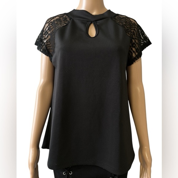 Tops - Elegant Black Lace Sleeve Women's Top